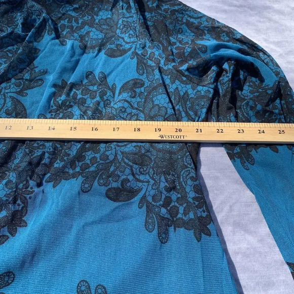 INC International Concepts Womens 3X Shirt Contrast Top Blue Floral Long Sleeve - Picture 3 of 8